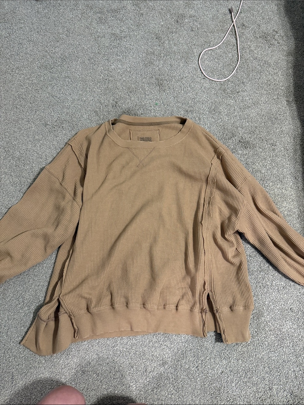 American Eagle Outfitters Waffle Knit Crewneck Sweater - Tan